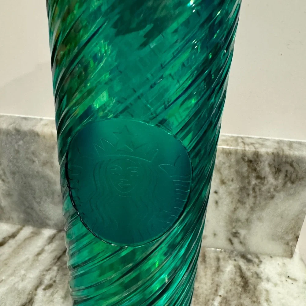 Starbucks 2022 Holiday Iridescent Green Candy Cane Swirl Acrylic Tumbler, 16oz - Picture 2 of 4